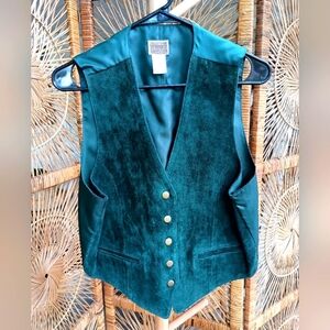 Vintage International Leather Teal Vest with Gold Buttons_Medium